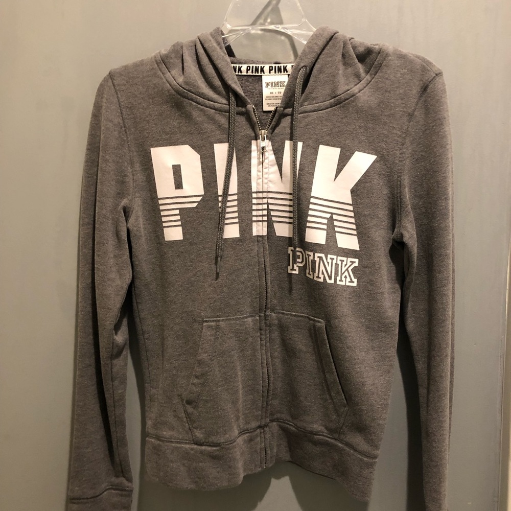PINK zip-up gray jacket